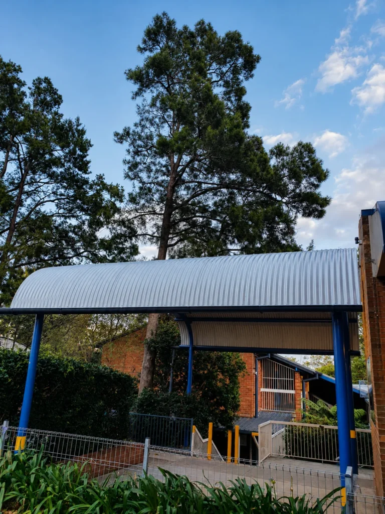 School metal roof replacement with bullnose roofing in Hornsby, Sydney